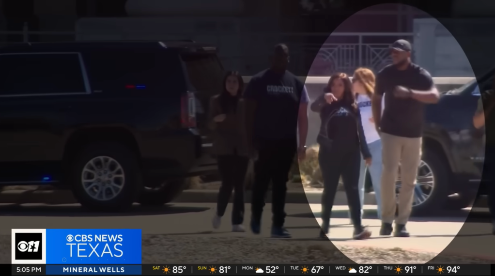 Video footage previously shared by the outlet captured Crockett walking beside her towering security guard as they arrived at a campaign stop.